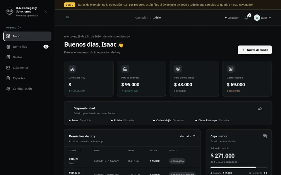 El sitio de RA Entregas y Soluciones tal como se ve hoy